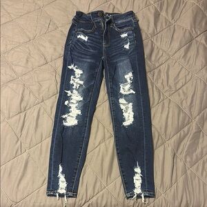 American Eagle Outfitters Blue Skinny Distressed Jeans